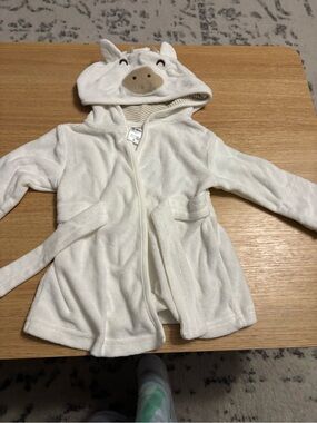 Carter's Cream & White Hooded Baby Robe with Animal Face